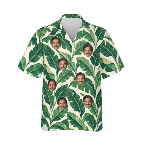 Banana Leaf Island Hawaiian Shirt personalized with printed faces, front view