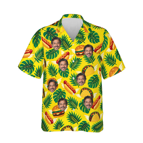 Fast Food Paradise Ugly Hawaiian Shirt personalized with printed faces, front view
