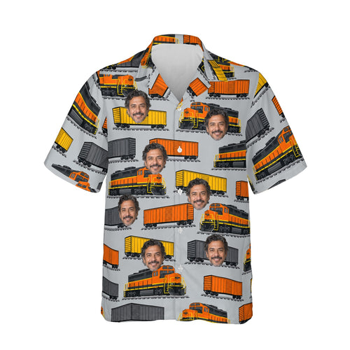 Freight Train Hawaiian Shirt personalized with printed faces, front view