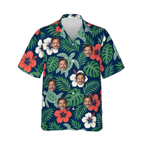 Honu Turtle Aloha Shirt personalized with printed faces, front view