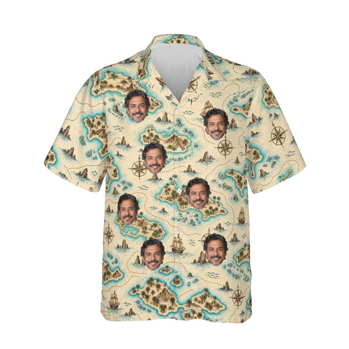 Island Map Hawaiian Shirt personalized with printed faces, front view