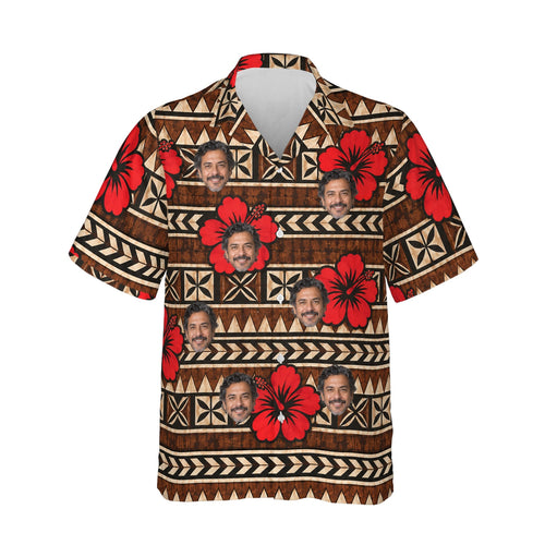 Kapa Hibiscus Aloha Shirt personalized with printed faces, front view
