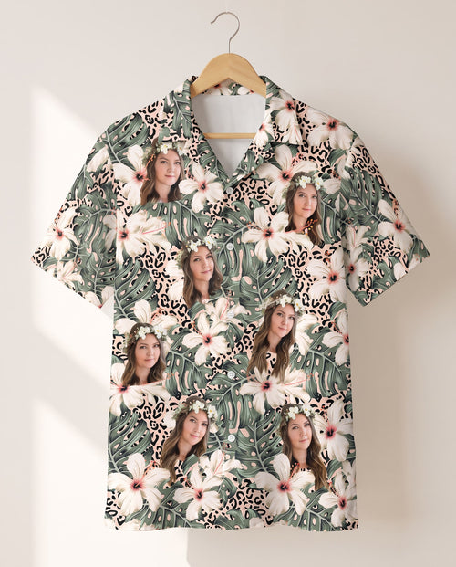 Monstera Hibiscus Dream personalized Hawaiian shirt printed with customer faces