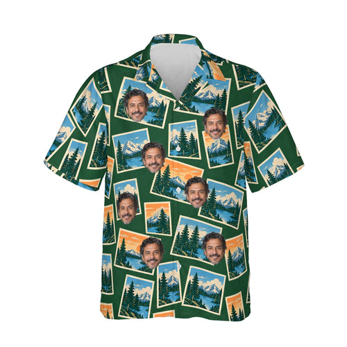 National Park Postcard Hawaiian Shirt personalized with printed faces, front view