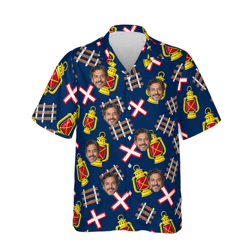 Railroad Train Hawaiian Shirt personalized with printed faces, front view