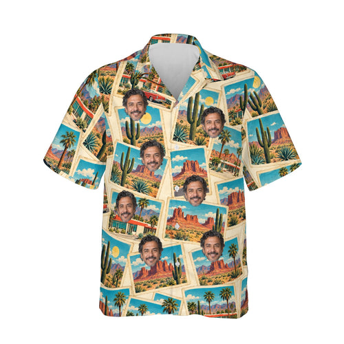 Roadside America Postcard Hawaiian Shirt personalized with printed faces, front view