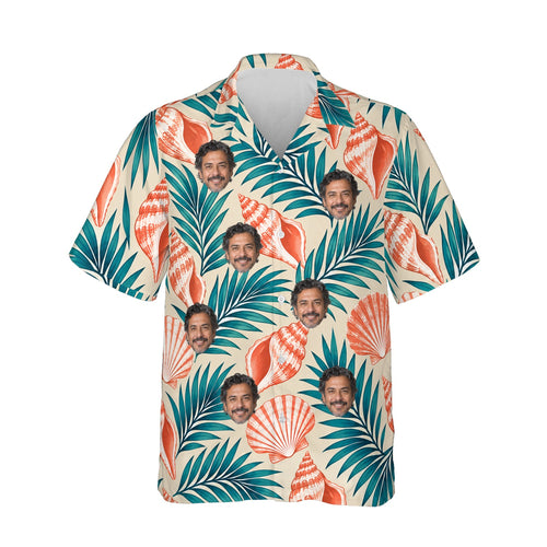 Seashell Island Hawaiian Shirt personalized with printed faces, front view