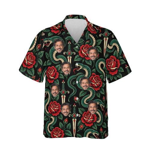Serpent & Dagger Goth Hawaiian Shirt personalized with printed faces, front view