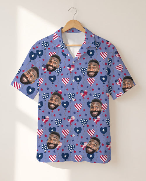 Stars and Hearts USA Party personalized Hawaiian shirt printed with customer faces