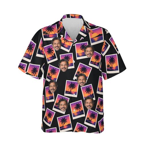 Sunset Snapshot Postcard Hawaiian Shirt personalized with printed faces, front view