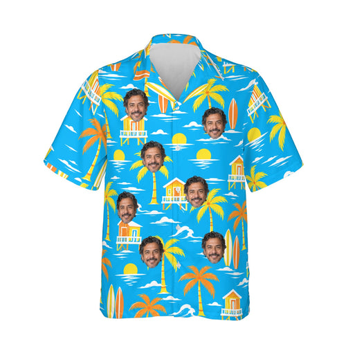Surf Shack Island Hawaiian Shirt personalized with printed faces, front view