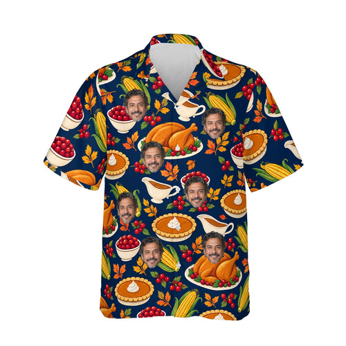 Thanksgiving Feast Hawaiian Shirt personalized with printed faces, front view