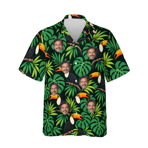 Toucan Tropical Hawaiian Shirt personalized with printed faces, front view