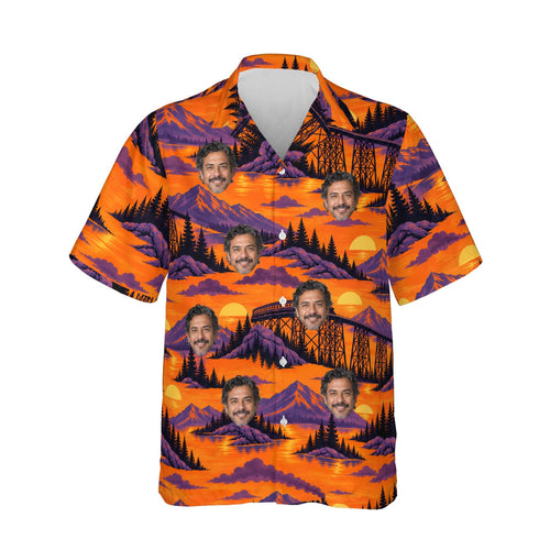 Trestle Bridge Train Hawaiian Shirt personalized with printed faces, front view