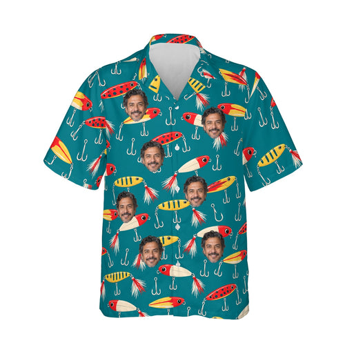 Vintage Lures Fishing Hawaiian Shirt personalized with printed faces, front view