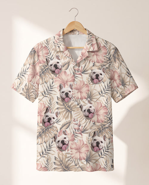 Vintage Palm Hibiscus personalized Hawaiian shirt printed with customer faces