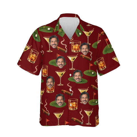19th Hole Funny Hawaiian Golf Shirt personalized with printed faces, front view