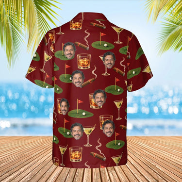 19th Hole Funny Hawaiian Golf Shirt with custom faces, back view