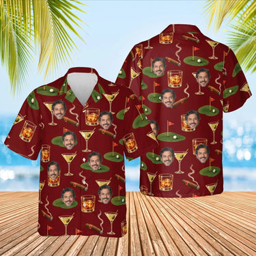 19th Hole Funny Hawaiian Golf Shirt with custom faces, front and back