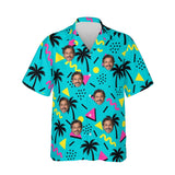 80s Memphis Ugly Hawaiian Shirt personalized with printed faces, front view