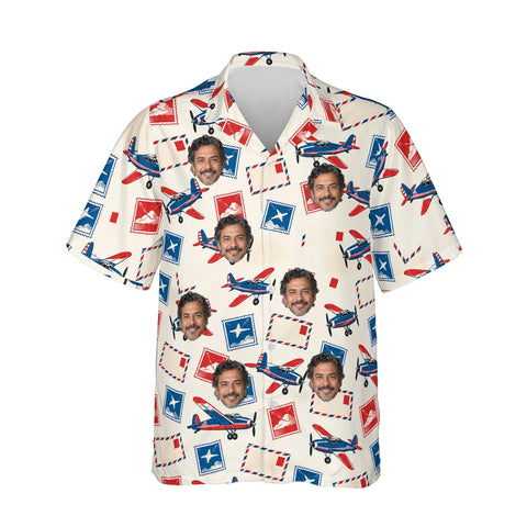 Airmail Postcard Hawaiian Shirt personalized with printed faces, front view