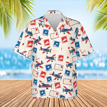 Airmail Postcard Hawaiian Shirt print before personalizing, front view