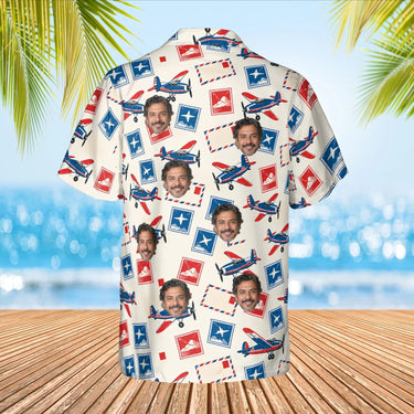 Airmail Postcard Hawaiian Shirt with custom faces, back view