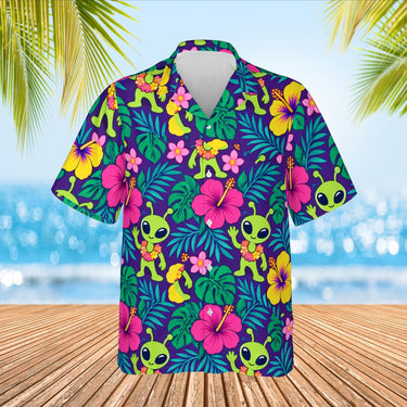 Alien Luau Sci-Fi Hawaiian Shirt print before personalizing, front view