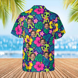 Alien Luau Sci-Fi Hawaiian Shirt with custom faces, back view