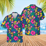 Alien Luau Sci-Fi Hawaiian Shirt with custom faces, front and back