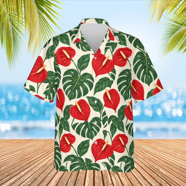 Anthurium Monstera Aloha Shirt print before personalizing, front view