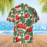 Anthurium Monstera Aloha Shirt with custom faces, back view