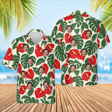 Anthurium Monstera Aloha Shirt with custom faces, front and back
