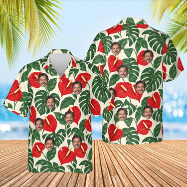 Anthurium Monstera Aloha Shirt with custom faces, front and back