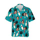 Atomic Pins Hawaiian Bowling Shirt personalized with printed faces, front view