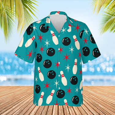 Atomic Pins Hawaiian Bowling Shirt print before personalizing, front view