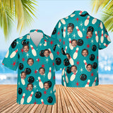 Atomic Pins Hawaiian Bowling Shirt with custom faces, front and back