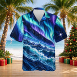 Aurora Waves Christmas Hawaiian shirt print before personalizing, front view