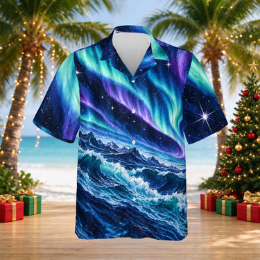 Aurora Waves Christmas Hawaiian shirt print before personalizing, front view