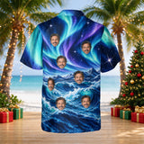 Aurora Waves custom Christmas Hawaiian shirt with photos, back view