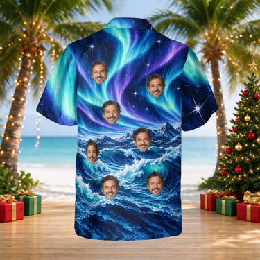 Aurora Waves custom Christmas Hawaiian shirt with photos, back view