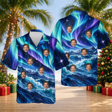 Aurora Waves custom Christmas Hawaiian shirt with faces, front and back