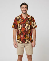 Autumn Leaves Hibiscus Thanksgiving Hawaiian Shirt with printed faces, worn by a man