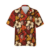 Autumn Leaves Hibiscus Thanksgiving Hawaiian Shirt personalized with printed faces, front view