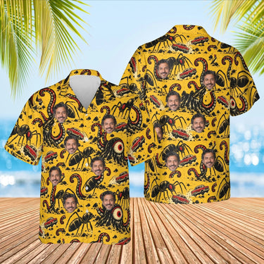 B-Movie Monster Kaiju Hawaiian Shirt with custom faces, front and back