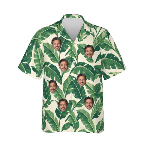 Banana Leaf Island Hawaiian Shirt personalized with printed faces, front view