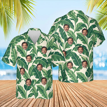 Banana Leaf Island Hawaiian Shirt with custom faces, front and back