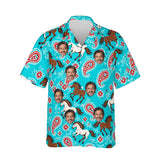 Bandana Mustang Horse Hawaiian Shirt personalized with printed faces, front view