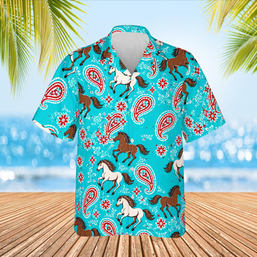 Bandana Mustang Horse Hawaiian Shirt print before personalizing, front view