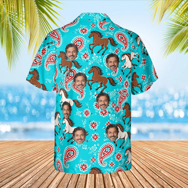 Bandana Mustang Horse Hawaiian Shirt with custom faces, back view